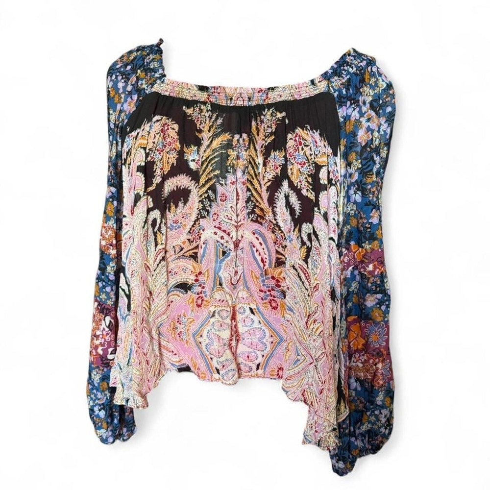 Free People Multicolored Boho Print Oversized Blouse Fairycore Size Small